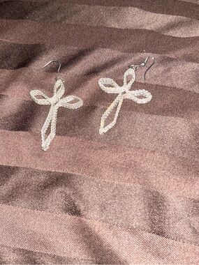 Silver-Tone Textured Cross Drop Earrings for Women